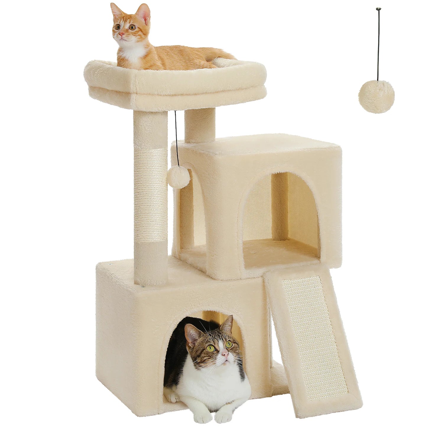 Cat Tree Luxury Cat Towers with Double Condos Spacious Perch Cat Hammock Fully Wrapped Scratching Sisal Post and Dangling Balls