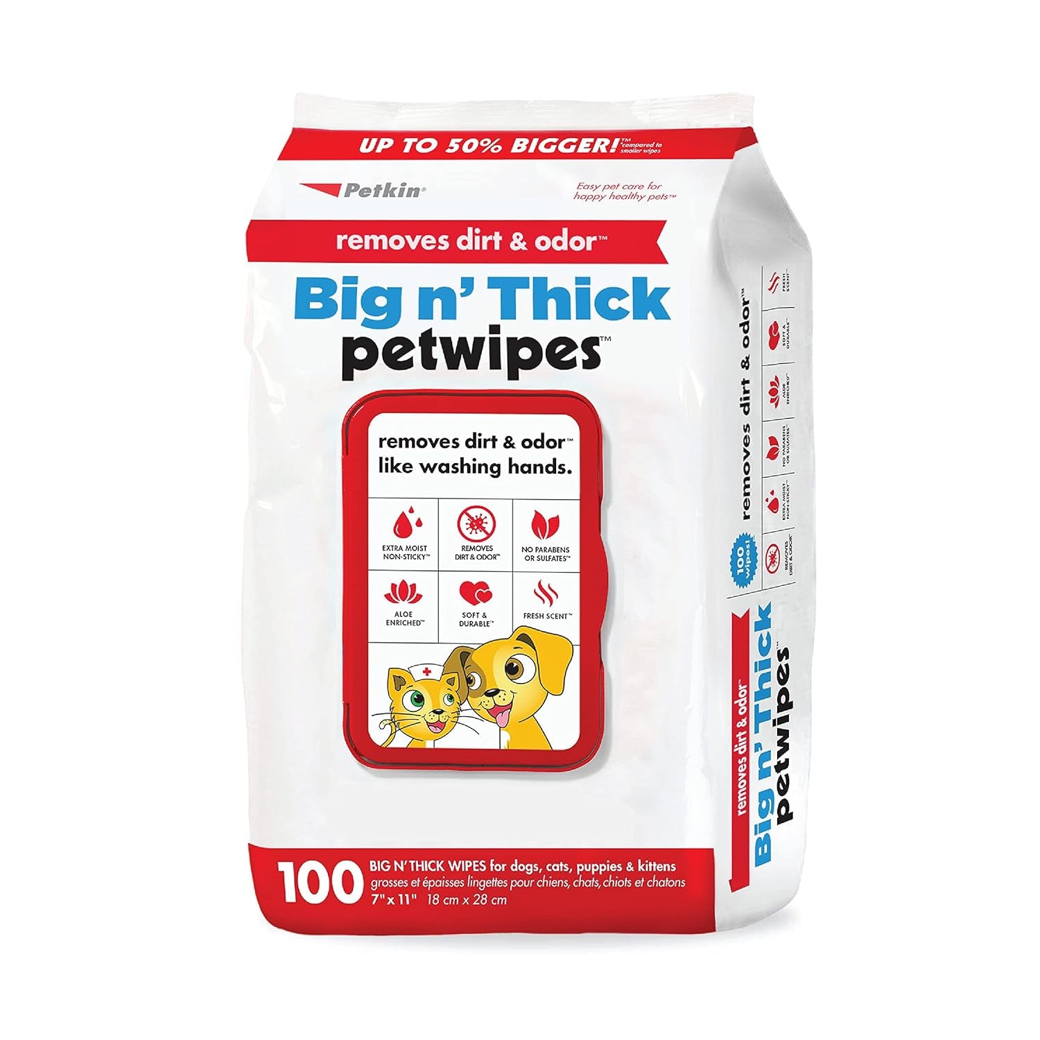 Pet Wipes for Dogs and Cats, 100 Large Wipes - Removes Dirt & Odor like Washing Hands - Cleans Ears, Face, Butt, Eye Area - Convenient, Ideal for Home or Travel - 1 Pack of 100 Wipes