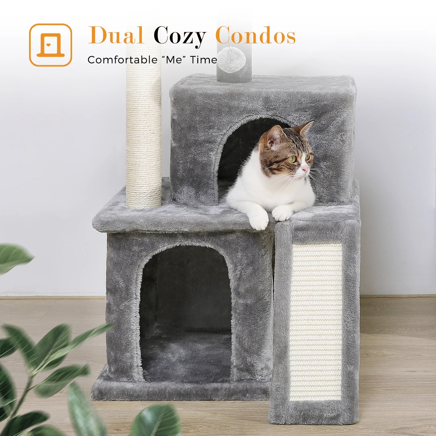 Cat Tree Luxury Cat Towers with Double Condos Spacious Perch Cat Hammock Fully Wrapped Scratching Sisal Post and Dangling Balls