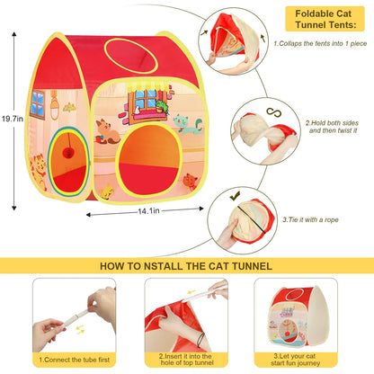 34Pcs Cat Toys Kitten Toys,Interactive Cat Toys Set with Collapsible Cat Tunnels Tent for Indoor Cats,Retractable Cat Wand Toys Catnip Toys Cat Feather Teaser Fluffy Mouse Crinkle Balls for Cat,Kitty