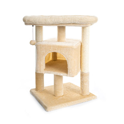 29" Cat Tree Tower for Indoor Cats Cat Condo with Sisal Scratching Posts, Plush Perch, Cat Bed Furniture, Beige